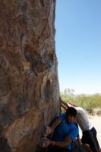 Cayce Wilson rock climbing in Hueco Tanks State Park and Historic Site during the Hueco Tanks Awesome Fest 2010 trip, Friday, May 21, 2010.

Filename: SRM_20100521_13593191.JPG
Aperture: f/5.6
Shutter Speed: 1/500
Body: Canon EOS-1D Mark II
Lens: Canon EF 16-35mm f/2.8 L