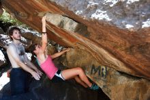 Sarah Williams rock climbing in Hueco Tanks State Park and Historic Site during the Hueco Tanks Awesome Fest 2010 trip, Friday, May 21, 2010.

Filename: SRM_20100521_15031597.JPG
Aperture: f/4.0
Shutter Speed: 1/250
Body: Canon EOS-1D Mark II
Lens: Canon EF 16-35mm f/2.8 L