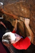 Raanan Robertson rock climbing in Hueco Tanks State Park and Historic Site during the Hueco Tanks Awesome Fest 2010 trip, Friday, May 21, 2010.

Filename: SRM_20100521_15043799.JPG
Aperture: f/4.0
Shutter Speed: 1/500
Body: Canon EOS-1D Mark II
Lens: Canon EF 16-35mm f/2.8 L