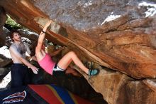 Sarah Williams rock climbing in Hueco Tanks State Park and Historic Site during the Hueco Tanks Awesome Fest 2010 trip, Friday, May 21, 2010.

Filename: SRM_20100521_15100801.JPG
Aperture: f/4.0
Shutter Speed: 1/320
Body: Canon EOS-1D Mark II
Lens: Canon EF 16-35mm f/2.8 L