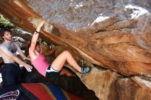 Sarah Williams rock climbing in Hueco Tanks State Park and Historic Site during the Hueco Tanks Awesome Fest 2010 trip, Friday, May 21, 2010.

Filename: SRM_20100521_15100902.JPG
Aperture: f/4.0
Shutter Speed: 1/250
Body: Canon EOS-1D Mark II
Lens: Canon EF 16-35mm f/2.8 L