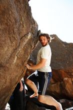 Steve Marek rock climbing in Hueco Tanks State Park and Historic Site during the Hueco Tanks Awesome Fest 2010 trip, Friday, May 21, 2010.

Filename: SRM_20100521_15251510.JPG
Aperture: f/4.0
Shutter Speed: 1/640
Body: Canon EOS-1D Mark II
Lens: Canon EF 16-35mm f/2.8 L