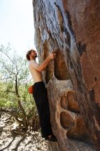 Andrew Dreher rock climbing in Hueco Tanks State Park and Historic Site during the Hueco Tanks Awesome Fest 2010 trip, Friday, May 21, 2010.

Filename: SRM_20100521_16285218.JPG
Aperture: f/4.0
Shutter Speed: 1/320
Body: Canon EOS-1D Mark II
Lens: Canon EF 16-35mm f/2.8 L