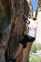 Beth Marek rock climbing in Hueco Tanks State Park and Historic Site during the Hueco Tanks Awesome Fest 2010 trip, Friday, May 21, 2010.

Filename: SRM_20100521_16544736.JPG
Aperture: f/4.0
Shutter Speed: 1/400
Body: Canon EOS-1D Mark II
Lens: Canon EF 16-35mm f/2.8 L