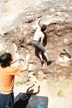 Raanan Robertson rock climbing in Hueco Tanks State Park and Historic Site during the Hueco Tanks Awesome Fest 2010 trip, Friday, May 21, 2010.

Filename: SRM_20100521_18003779.JPG
Aperture: f/3.5
Shutter Speed: 1/2000
Body: Canon EOS-1D Mark II
Lens: Canon EF 16-35mm f/2.8 L