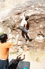 Raanan Robertson rock climbing in Hueco Tanks State Park and Historic Site during the Hueco Tanks Awesome Fest 2010 trip, Friday, May 21, 2010.

Filename: SRM_20100521_18003780.JPG
Aperture: f/3.5
Shutter Speed: 1/2000
Body: Canon EOS-1D Mark II
Lens: Canon EF 16-35mm f/2.8 L