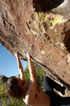 Andrew Dreher rock climbing in Hueco Tanks State Park and Historic Site during the Hueco Tanks Awesome Fest 2010 trip, Friday, May 21, 2010.

Filename: SRM_20100521_18045186.JPG
Aperture: f/8.0
Shutter Speed: 1/500
Body: Canon EOS-1D Mark II
Lens: Canon EF 16-35mm f/2.8 L