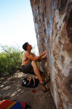 Raanan Robertson rock climbing in Hueco Tanks State Park and Historic Site during the Hueco Tanks Awesome Fest 2010 trip, Friday, May 21, 2010.

Filename: SRM_20100521_19250898.JPG
Aperture: f/8.0
Shutter Speed: 1/200
Body: Canon EOS-1D Mark II
Lens: Canon EF 16-35mm f/2.8 L