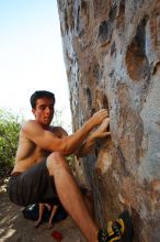 Raanan Robertson rock climbing in Hueco Tanks State Park and Historic Site during the Hueco Tanks Awesome Fest 2010 trip, Friday, May 21, 2010.

Filename: SRM_20100521_19283616.JPG
Aperture: f/5.6
Shutter Speed: 1/250
Body: Canon EOS-1D Mark II
Lens: Canon EF 16-35mm f/2.8 L