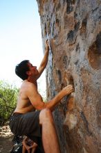 Raanan Robertson rock climbing in Hueco Tanks State Park and Historic Site during the Hueco Tanks Awesome Fest 2010 trip, Friday, May 21, 2010.

Filename: SRM_20100521_19283819.JPG
Aperture: f/5.6
Shutter Speed: 1/250
Body: Canon EOS-1D Mark II
Lens: Canon EF 16-35mm f/2.8 L