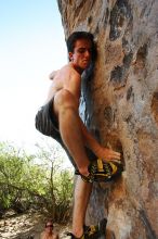 Raanan Robertson rock climbing in Hueco Tanks State Park and Historic Site during the Hueco Tanks Awesome Fest 2010 trip, Friday, May 21, 2010.

Filename: SRM_20100521_19284524.JPG
Aperture: f/5.6
Shutter Speed: 1/200
Body: Canon EOS-1D Mark II
Lens: Canon EF 16-35mm f/2.8 L