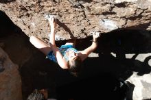 Sarah Williams rock climbing in Hueco Tanks State Park and Historic Site during the Hueco Tanks Awesome Fest 2010 trip, Saturday, May 22, 2010.

Filename: SRM_20100522_10362191.JPG
Aperture: f/5.6
Shutter Speed: 1/250
Body: Canon EOS-1D Mark II
Lens: Canon EF 16-35mm f/2.8 L