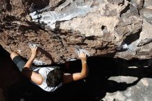 Cayce Wilson rock climbing in Hueco Tanks State Park and Historic Site during the Hueco Tanks Awesome Fest 2010 trip, Saturday, May 22, 2010.

Filename: SRM_20100522_10402097.JPG
Aperture: f/5.6
Shutter Speed: 1/500
Body: Canon EOS-1D Mark II
Lens: Canon EF 16-35mm f/2.8 L