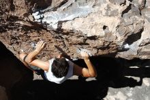 Cayce Wilson rock climbing in Hueco Tanks State Park and Historic Site during the Hueco Tanks Awesome Fest 2010 trip, Saturday, May 22, 2010.

Filename: SRM_20100522_10402298.JPG
Aperture: f/5.6
Shutter Speed: 1/400
Body: Canon EOS-1D Mark II
Lens: Canon EF 16-35mm f/2.8 L