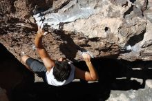 Cayce Wilson rock climbing in Hueco Tanks State Park and Historic Site during the Hueco Tanks Awesome Fest 2010 trip, Saturday, May 22, 2010.

Filename: SRM_20100522_10402299.JPG
Aperture: f/5.6
Shutter Speed: 1/500
Body: Canon EOS-1D Mark II
Lens: Canon EF 16-35mm f/2.8 L