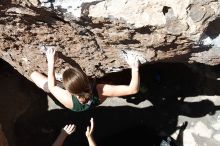 Beth Marek rock climbing in Hueco Tanks State Park and Historic Site during the Hueco Tanks Awesome Fest 2010 trip, Saturday, May 22, 2010.

Filename: SRM_20100522_10424208.JPG
Aperture: f/5.6
Shutter Speed: 1/250
Body: Canon EOS-1D Mark II
Lens: Canon EF 16-35mm f/2.8 L