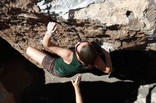 Beth Marek rock climbing in Hueco Tanks State Park and Historic Site during the Hueco Tanks Awesome Fest 2010 trip, Saturday, May 22, 2010.

Filename: SRM_20100522_10424816.JPG
Aperture: f/5.6
Shutter Speed: 1/400
Body: Canon EOS-1D Mark II
Lens: Canon EF 16-35mm f/2.8 L