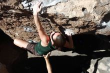 Beth Marek rock climbing in Hueco Tanks State Park and Historic Site during the Hueco Tanks Awesome Fest 2010 trip, Saturday, May 22, 2010.

Filename: SRM_20100522_10424818.JPG
Aperture: f/5.6
Shutter Speed: 1/400
Body: Canon EOS-1D Mark II
Lens: Canon EF 16-35mm f/2.8 L