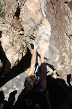 Javier Morales rock climbing in Hueco Tanks State Park and Historic Site during the Hueco Tanks Awesome Fest 2010 trip, Saturday, May 22, 2010.

Filename: SRM_20100522_10452327.JPG
Aperture: f/5.6
Shutter Speed: 1/500
Body: Canon EOS-1D Mark II
Lens: Canon EF 16-35mm f/2.8 L