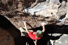 Steve Marek rock climbing in Hueco Tanks State Park and Historic Site during the Hueco Tanks Awesome Fest 2010 trip, Saturday, May 22, 2010.

Filename: SRM_20100522_10471643.JPG
Aperture: f/5.0
Shutter Speed: 1/500
Body: Canon EOS-1D Mark II
Lens: Canon EF 16-35mm f/2.8 L