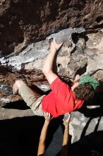 Steve Marek rock climbing in Hueco Tanks State Park and Historic Site during the Hueco Tanks Awesome Fest 2010 trip, Saturday, May 22, 2010.

Filename: SRM_20100522_10473347.JPG
Aperture: f/5.0
Shutter Speed: 1/800
Body: Canon EOS-1D Mark II
Lens: Canon EF 16-35mm f/2.8 L