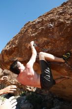 Raanan Robertson rock climbing in Hueco Tanks State Park and Historic Site during the Hueco Tanks Awesome Fest 2010 trip, Saturday, May 22, 2010.

Filename: SRM_20100522_12023467.JPG
Aperture: f/5.6
Shutter Speed: 1/250
Body: Canon EOS-1D Mark II
Lens: Canon EF 16-35mm f/2.8 L