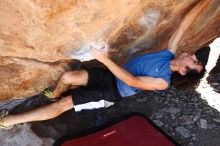 Javier Morales rock climbing in Hueco Tanks State Park and Historic Site during the Hueco Tanks Awesome Fest 2010 trip, Saturday, May 22, 2010.

Filename: SRM_20100522_12062074.JPG
Aperture: f/5.6
Shutter Speed: 1/60
Body: Canon EOS-1D Mark II
Lens: Canon EF 16-35mm f/2.8 L