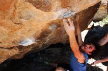 Javier Morales rock climbing in Hueco Tanks State Park and Historic Site during the Hueco Tanks Awesome Fest 2010 trip, Saturday, May 22, 2010.

Filename: SRM_20100522_12062981.JPG
Aperture: f/5.6
Shutter Speed: 1/100
Body: Canon EOS-1D Mark II
Lens: Canon EF 16-35mm f/2.8 L