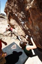 Beth Marek rock climbing in Hueco Tanks State Park and Historic Site during the Hueco Tanks Awesome Fest 2010 trip, Saturday, May 22, 2010.

Filename: SRM_20100522_12211703.JPG
Aperture: f/8.0
Shutter Speed: 1/400
Body: Canon EOS-1D Mark II
Lens: Canon EF 16-35mm f/2.8 L