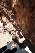 Beth Marek rock climbing in Hueco Tanks State Park and Historic Site during the Hueco Tanks Awesome Fest 2010 trip, Saturday, May 22, 2010.

Filename: SRM_20100522_12213705.JPG
Aperture: f/8.0
Shutter Speed: 1/320
Body: Canon EOS-1D Mark II
Lens: Canon EF 16-35mm f/2.8 L