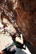 Beth Marek rock climbing in Hueco Tanks State Park and Historic Site during the Hueco Tanks Awesome Fest 2010 trip, Saturday, May 22, 2010.

Filename: SRM_20100522_12213907.JPG
Aperture: f/8.0
Shutter Speed: 1/320
Body: Canon EOS-1D Mark II
Lens: Canon EF 16-35mm f/2.8 L