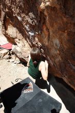 Beth Marek rock climbing in Hueco Tanks State Park and Historic Site during the Hueco Tanks Awesome Fest 2010 trip, Saturday, May 22, 2010.

Filename: SRM_20100522_12222112.JPG
Aperture: f/8.0
Shutter Speed: 1/400
Body: Canon EOS-1D Mark II
Lens: Canon EF 16-35mm f/2.8 L