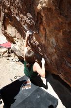 Beth Marek rock climbing in Hueco Tanks State Park and Historic Site during the Hueco Tanks Awesome Fest 2010 trip, Saturday, May 22, 2010.

Filename: SRM_20100522_12222115.JPG
Aperture: f/8.0
Shutter Speed: 1/400
Body: Canon EOS-1D Mark II
Lens: Canon EF 16-35mm f/2.8 L