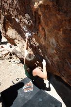 Beth Marek rock climbing in Hueco Tanks State Park and Historic Site during the Hueco Tanks Awesome Fest 2010 trip, Saturday, May 22, 2010.

Filename: SRM_20100522_12233619.JPG
Aperture: f/8.0
Shutter Speed: 1/400
Body: Canon EOS-1D Mark II
Lens: Canon EF 16-35mm f/2.8 L