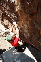 Steve Marek rock climbing in Hueco Tanks State Park and Historic Site during the Hueco Tanks Awesome Fest 2010 trip, Saturday, May 22, 2010.

Filename: SRM_20100522_12240429.JPG
Aperture: f/8.0
Shutter Speed: 1/400
Body: Canon EOS-1D Mark II
Lens: Canon EF 16-35mm f/2.8 L