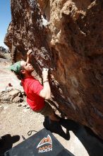 Steve Marek rock climbing in Hueco Tanks State Park and Historic Site during the Hueco Tanks Awesome Fest 2010 trip, Saturday, May 22, 2010.

Filename: SRM_20100522_12240533.JPG
Aperture: f/8.0
Shutter Speed: 1/500
Body: Canon EOS-1D Mark II
Lens: Canon EF 16-35mm f/2.8 L