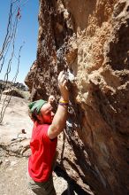 Steve Marek rock climbing in Hueco Tanks State Park and Historic Site during the Hueco Tanks Awesome Fest 2010 trip, Saturday, May 22, 2010.

Filename: SRM_20100522_12241039.JPG
Aperture: f/8.0
Shutter Speed: 1/500
Body: Canon EOS-1D Mark II
Lens: Canon EF 16-35mm f/2.8 L