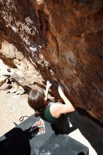 Beth Marek rock climbing in Hueco Tanks State Park and Historic Site during the Hueco Tanks Awesome Fest 2010 trip, Saturday, May 22, 2010.

Filename: SRM_20100522_12252241.JPG
Aperture: f/8.0
Shutter Speed: 1/400
Body: Canon EOS-1D Mark II
Lens: Canon EF 16-35mm f/2.8 L