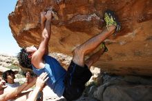 Javier Morales rock climbing in Hueco Tanks State Park and Historic Site during the Hueco Tanks Awesome Fest 2010 trip, Saturday, May 22, 2010.

Filename: SRM_20100522_14045366.JPG
Aperture: f/8.0
Shutter Speed: 1/640
Body: Canon EOS-1D Mark II
Lens: Canon EF 16-35mm f/2.8 L