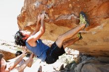 Javier Morales rock climbing in Hueco Tanks State Park and Historic Site during the Hueco Tanks Awesome Fest 2010 trip, Saturday, May 22, 2010.

Filename: SRM_20100522_14045467.JPG
Aperture: f/8.0
Shutter Speed: 1/60
Body: Canon EOS-1D Mark II
Lens: Canon EF 16-35mm f/2.8 L