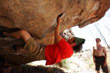 Steve Marek rock climbing on No One Gets Out of Here Alive (V2) in Hueco Tanks State Park and Historic Site during the Hueco Tanks Awesome Fest 2010 trip, Saturday, May 22, 2010.

Filename: SRM_20100522_15182503.JPG
Aperture: f/5.6
Shutter Speed: 1/640
Body: Canon EOS-1D Mark II
Lens: Canon EF 16-35mm f/2.8 L