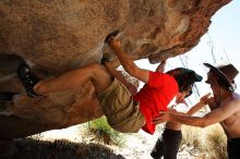 Steve Marek rock climbing on No One Gets Out of Here Alive (V2) in Hueco Tanks State Park and Historic Site during the Hueco Tanks Awesome Fest 2010 trip, Saturday, May 22, 2010.

Filename: SRM_20100522_15183312.JPG
Aperture: f/5.6
Shutter Speed: 1/640
Body: Canon EOS-1D Mark II
Lens: Canon EF 16-35mm f/2.8 L