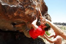 Steve Marek rock climbing on No One Gets Out of Here Alive (V2) in Hueco Tanks State Park and Historic Site during the Hueco Tanks Awesome Fest 2010 trip, Saturday, May 22, 2010.

Filename: SRM_20100522_15184923.JPG
Aperture: f/5.6
Shutter Speed: 1/1000
Body: Canon EOS-1D Mark II
Lens: Canon EF 16-35mm f/2.8 L