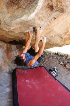 Javier Morales rock climbing on No One Gets Out of Here Alive (V2) in Hueco Tanks State Park and Historic Site during the Hueco Tanks Awesome Fest 2010 trip, Saturday, May 22, 2010.

Filename: SRM_20100522_15225229.JPG
Aperture: f/5.6
Shutter Speed: 1/100
Body: Canon EOS-1D Mark II
Lens: Canon EF 16-35mm f/2.8 L