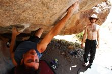 Javier Morales rock climbing on No One Gets Out of Here Alive (V2) in Hueco Tanks State Park and Historic Site during the Hueco Tanks Awesome Fest 2010 trip, Saturday, May 22, 2010.

Filename: SRM_20100522_15230132.JPG
Aperture: f/5.6
Shutter Speed: 1/320
Body: Canon EOS-1D Mark II
Lens: Canon EF 16-35mm f/2.8 L