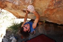 Javier Morales rock climbing on No One Gets Out of Here Alive (V2) in Hueco Tanks State Park and Historic Site during the Hueco Tanks Awesome Fest 2010 trip, Saturday, May 22, 2010.

Filename: SRM_20100522_15230934.JPG
Aperture: f/5.6
Shutter Speed: 1/400
Body: Canon EOS-1D Mark II
Lens: Canon EF 16-35mm f/2.8 L