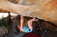 Sarah Williams rock climbing on No One Gets Out of Here Alive (V2) in Hueco Tanks State Park and Historic Site during the Hueco Tanks Awesome Fest 2010 trip, Saturday, May 22, 2010.

Filename: SRM_20100522_15303854.JPG
Aperture: f/5.6
Shutter Speed: 1/250
Body: Canon EOS-1D Mark II
Lens: Canon EF 16-35mm f/2.8 L