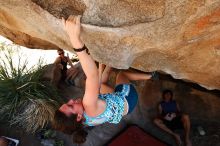 Sarah Williams rock climbing on No One Gets Out of Here Alive (V2) in Hueco Tanks State Park and Historic Site during the Hueco Tanks Awesome Fest 2010 trip, Saturday, May 22, 2010.

Filename: SRM_20100522_15304360.JPG
Aperture: f/5.6
Shutter Speed: 1/320
Body: Canon EOS-1D Mark II
Lens: Canon EF 16-35mm f/2.8 L