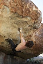 Andrew Dreher rock climbing on No One Gets Out of Here Alive (V2) in Hueco Tanks State Park and Historic Site during the Hueco Tanks Awesome Fest 2010 trip, Sunday, May 23, 2010.

Filename: SRM_20100523_10515735.JPG
Aperture: f/5.6
Shutter Speed: 1/640
Body: Canon EOS-1D Mark II
Lens: Canon EF 16-35mm f/2.8 L