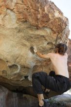 Andrew Dreher rock climbing on No One Gets Out of Here Alive (V2) in Hueco Tanks State Park and Historic Site during the Hueco Tanks Awesome Fest 2010 trip, Sunday, May 23, 2010.

Filename: SRM_20100523_10520246.JPG
Aperture: f/5.6
Shutter Speed: 1/640
Body: Canon EOS-1D Mark II
Lens: Canon EF 16-35mm f/2.8 L